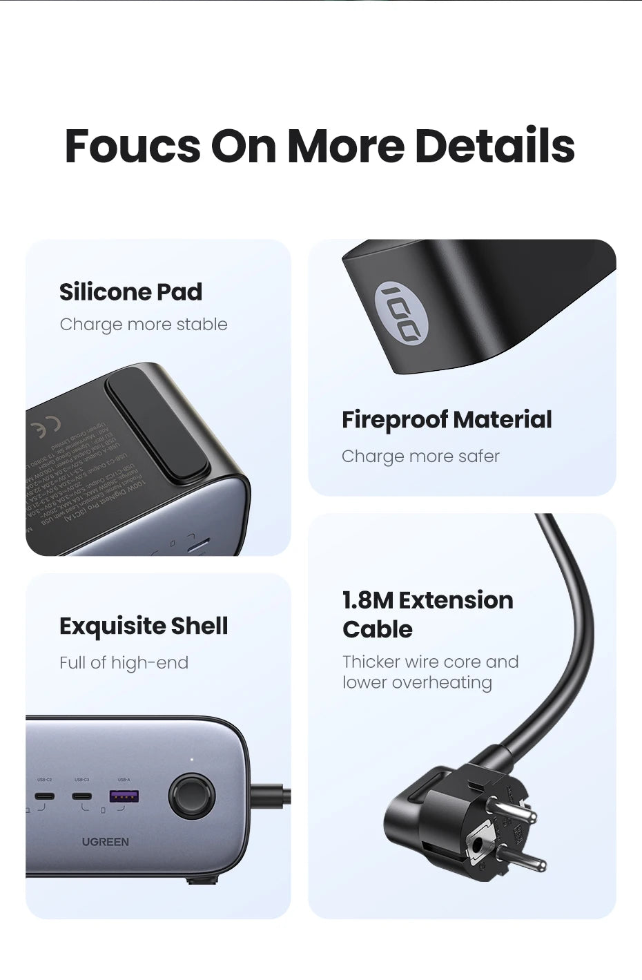100W GaN 6-in-1 Fast Desktop Charging Station and Power Strip - 23