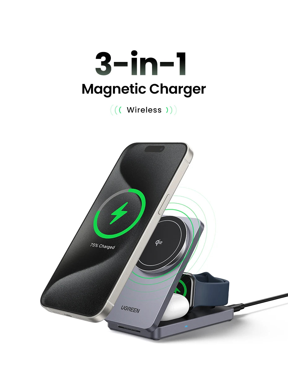 3-in-1 Magnetic Wireless Charging Stand for iPhone and Apple Watch