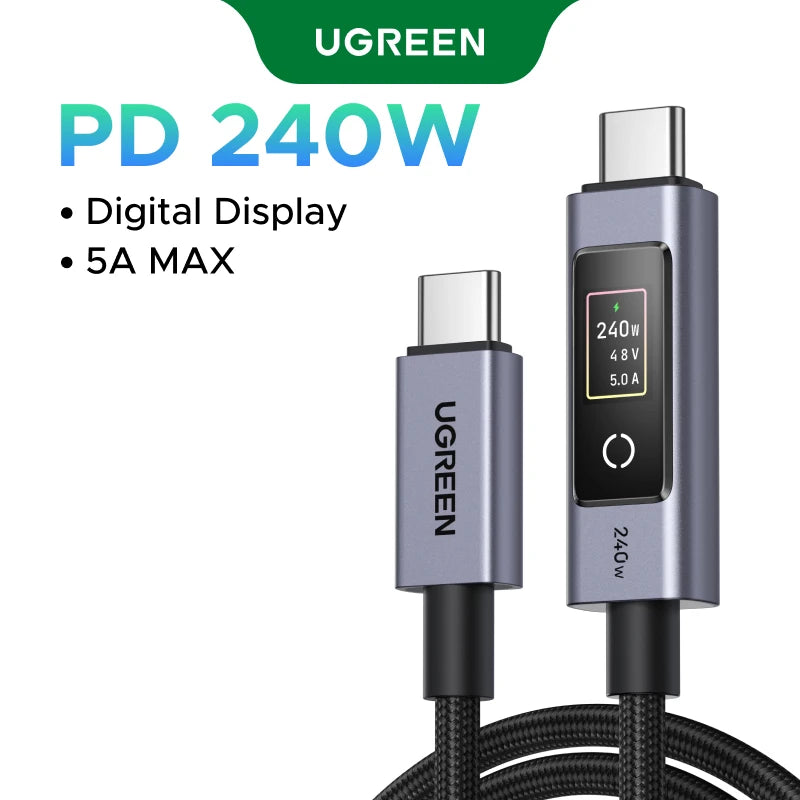 240W USB-C Fast Charging Cable with LED Real-Time Power Display - 27