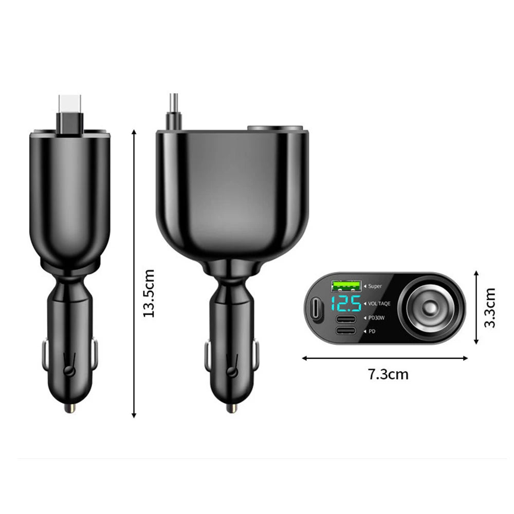 120W 4-in-1 Fast Car Charger with Dual USB and Type-C