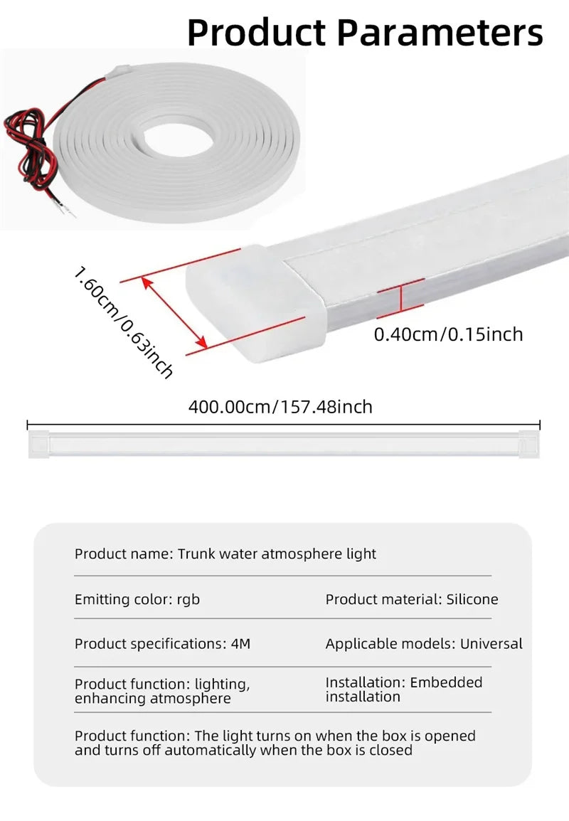 12V 4 Meter RGB LED Trunk Ambient Light Strip with App Control