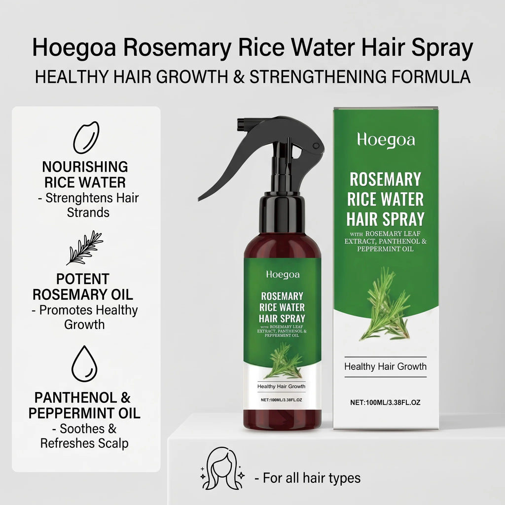 Rosemary Rice Water Hair Growth Spray for Damaged Frizzy Hair