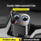6-in-1 Retractable Fast Car Charger Adapter with Dual Lighter Ports