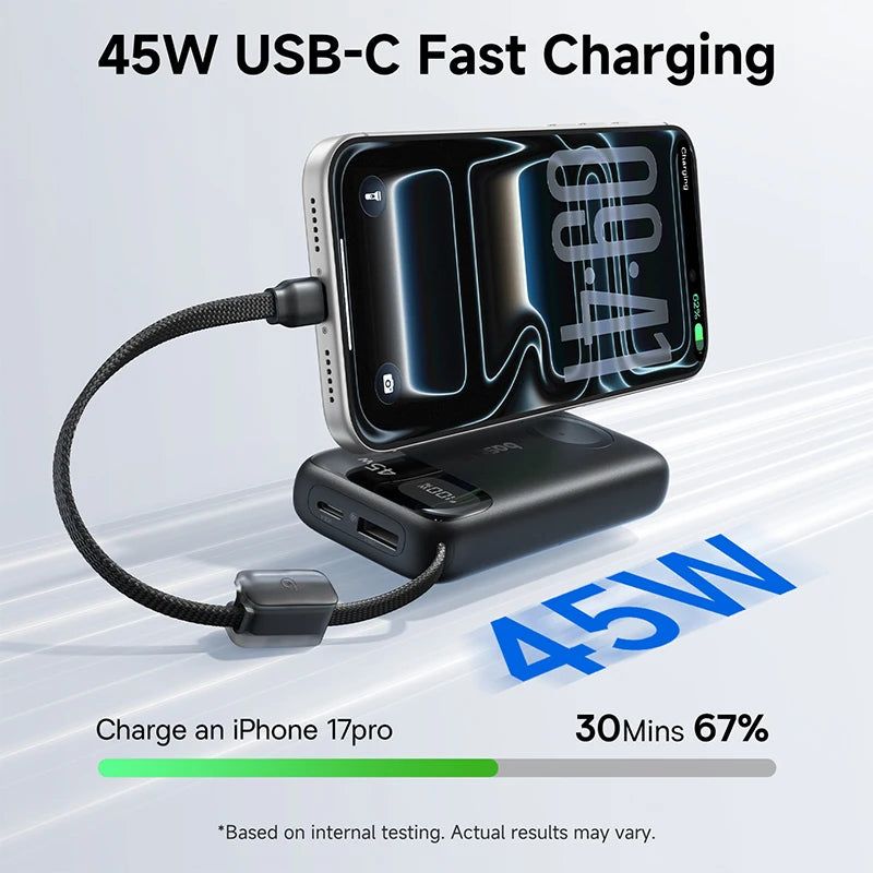 45W 10000mAh Portable Power Bank with Integrated Watch Charger