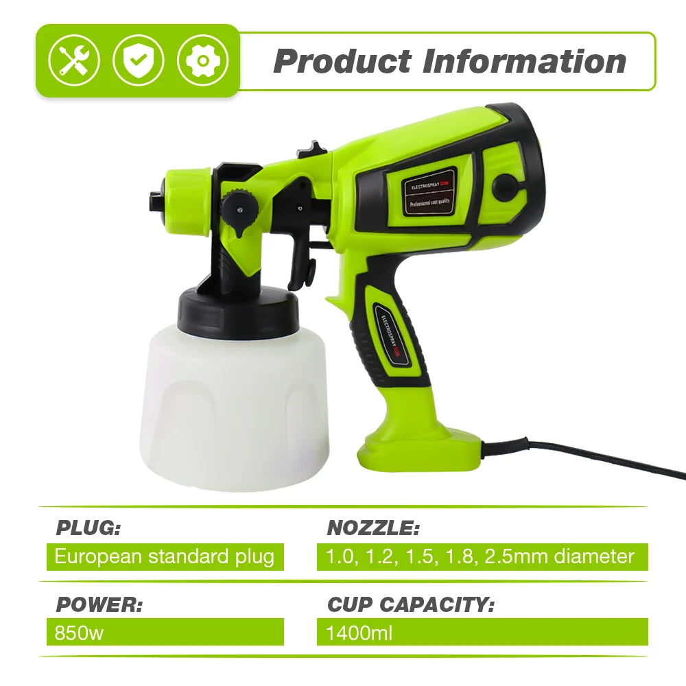 850W Electric HVLP Paint Sprayer with 5 Nozzles and 1400ml Container