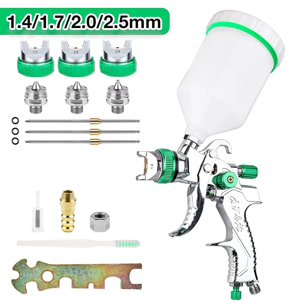 Professional HVLP Gravity Feed Paint Spray Gun with Multiple Nozzles - 18