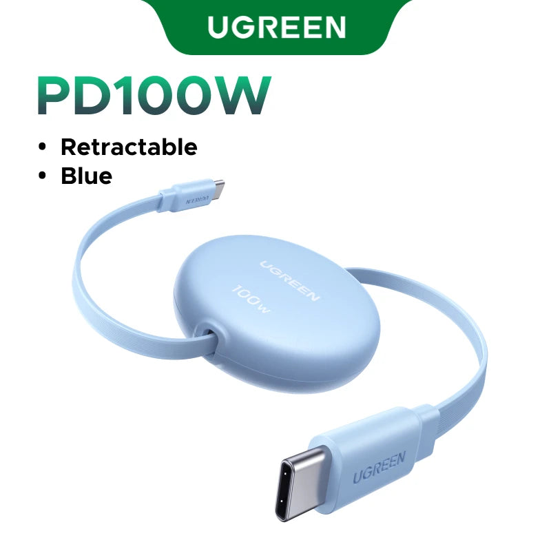 100W Retractable USB-C to USB-C Fast Charging Data Cable