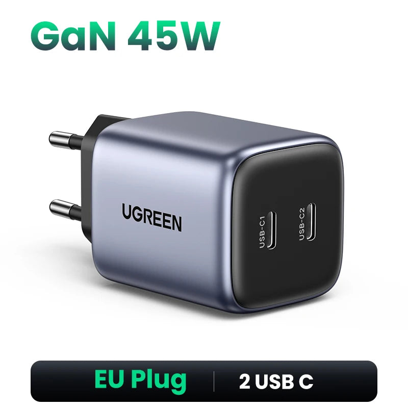 45W Dual USB-C GaN Fast Wall Charger for Smartphones and Tablets