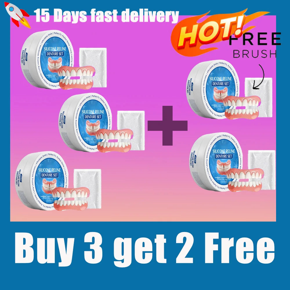 Temporary Snap-On Silicone Denture Set for Smile Whitening