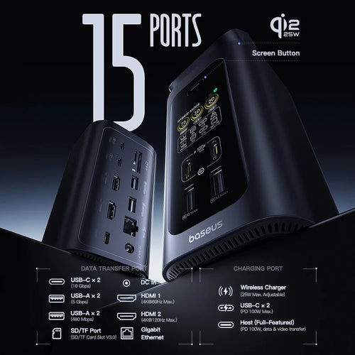 160W 15-in-1 USB-C Docking Station with 25W Wireless Charger
