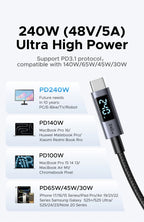 240W USB-C Fast Charging Cable with Real-Time Digital Display