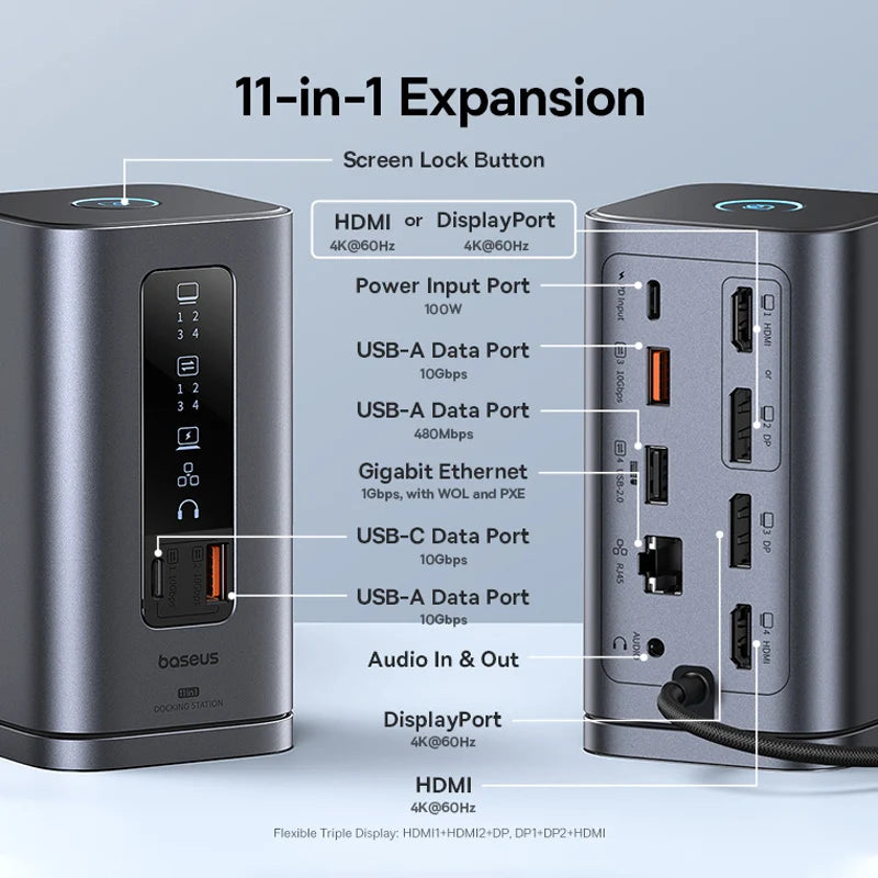 11-in-1 USB-C Triple Display Docking Station 4K 60Hz