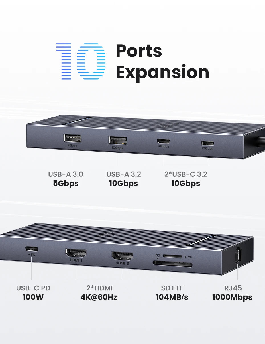10-in-1 USB-C Docking Station with Dual 4K 60Hz HDMI and 100W PD - 9