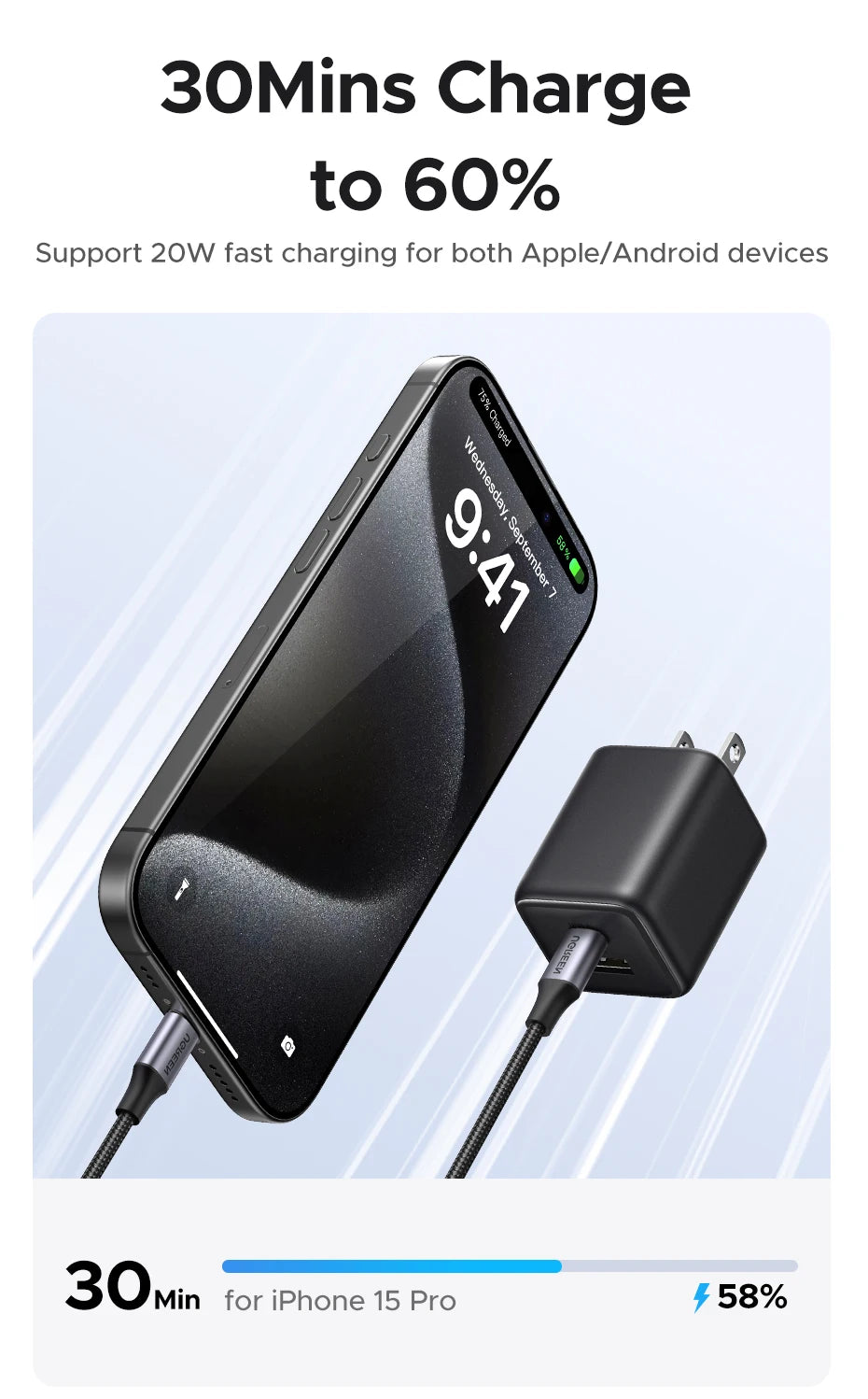 20W GaN Dual-Port USB-C and USB-A Fast Wall Charger - 13