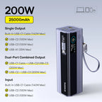 200W 25000mAh Fast Charging Power Bank with Retractable Cables