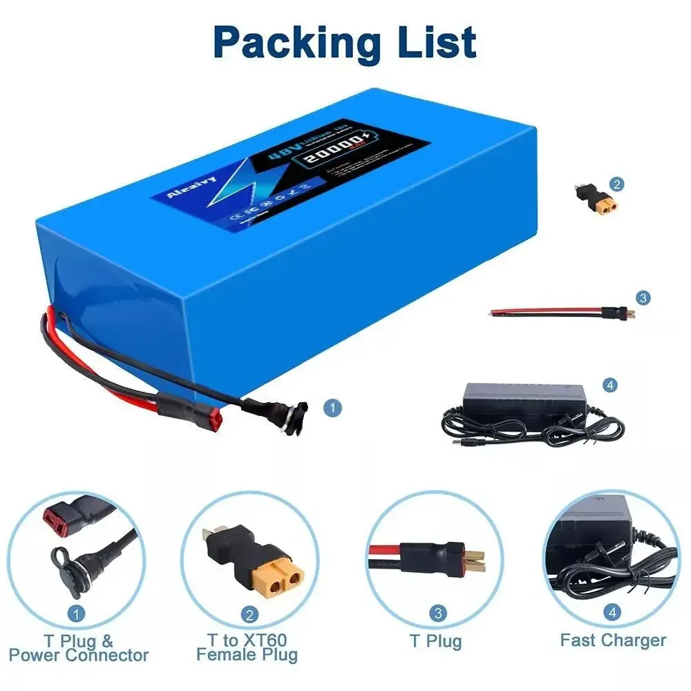 48V Rechargeable Lithium-Ion E-Bike Battery Pack with BMS