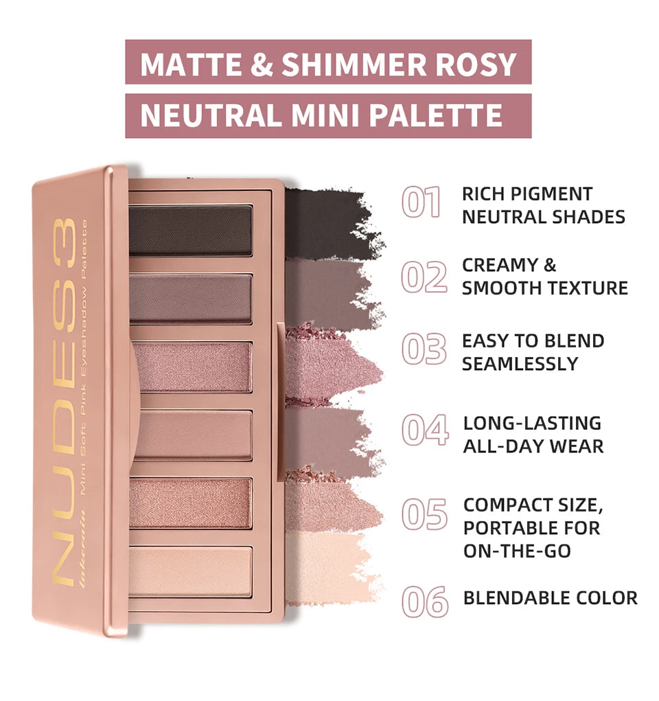 6-Color Soft Pink Neutral Eyeshadow Palette