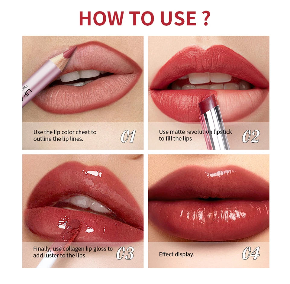 3-Piece Matte Lipstick and Lip Gloss Makeup Set - 14