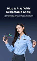 160W GaN Fast Charger with Smart Display and Retractable Cable