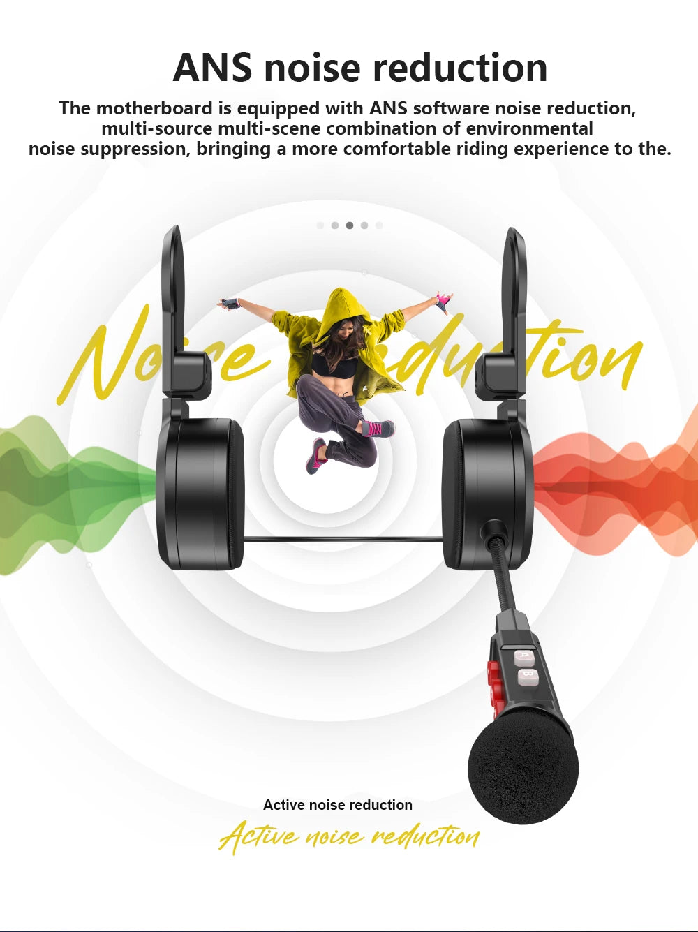 Motorcycle Helmet Wireless Bluetooth 5.3 Headset with Handsfree Mic