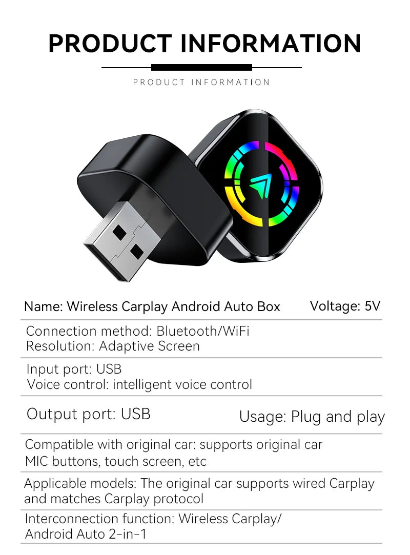 2 In 1 Wireless CarPlay and Android Auto Adapter Bluetooth 5.0 Dongle