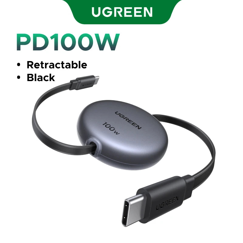 100W Retractable USB-C to USB-C Fast Charging Data Cable