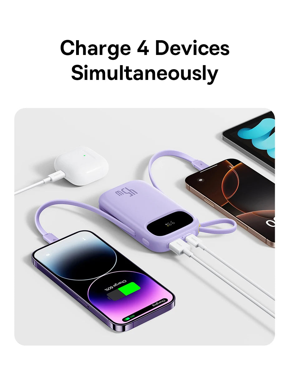 45W Fast Charging Power Bank with Built-in Cables