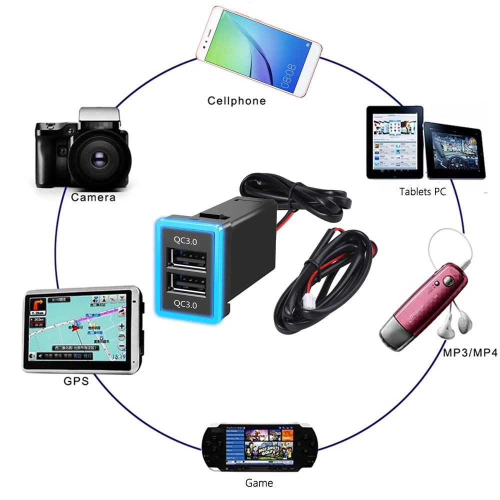 Dual USB PD QC3.0 Fast Car Charger for Toyota 33x23mm - 11