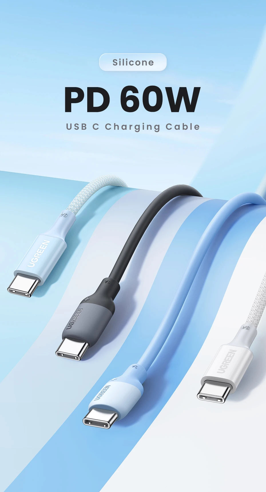 60W USB-C to USB-C Fast Charging Liquid Silicone Cable - 7