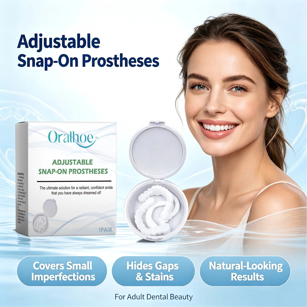 Adjustable Snap-On Smile Veneers for Teeth Gaps and Stains