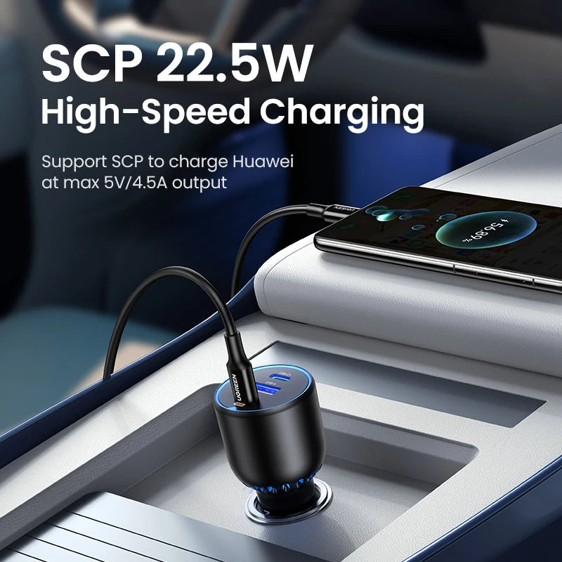 130W Triple Port Fast Car Charger for Laptops and Smartphones