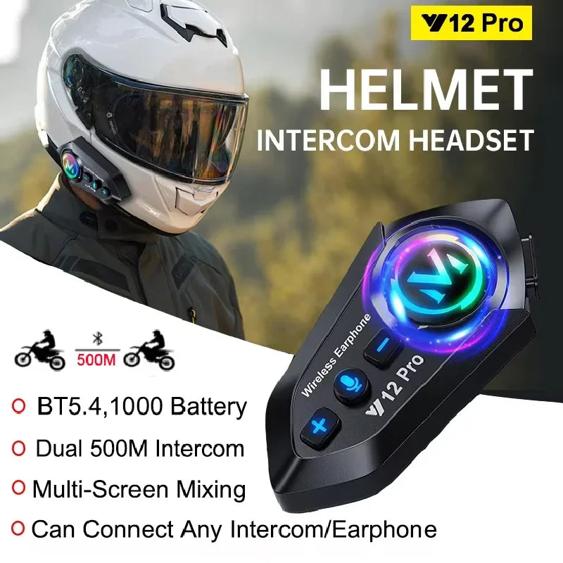 Y12 Pro Bluetooth 5.4 Motorcycle Helmet Intercom Headset 500M
