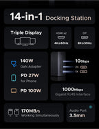 14-in-1 USB-C Triple Display Docking Station with 140W Power Delivery