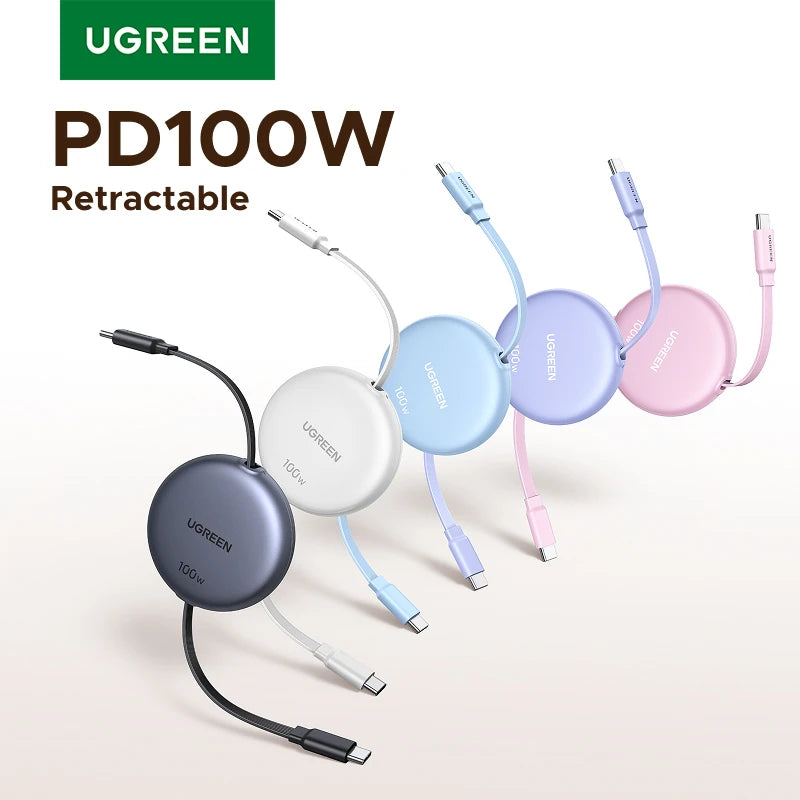 100W Retractable USB-C to USB-C Fast Charging Data Cable