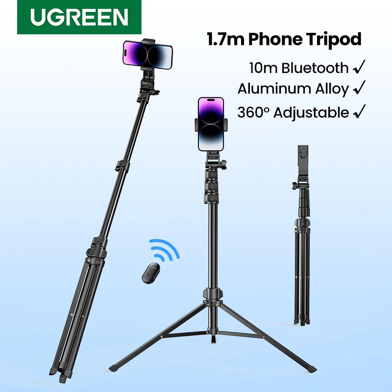 1.7m Extendable Aluminum Phone Tripod with Bluetooth Remote - 1