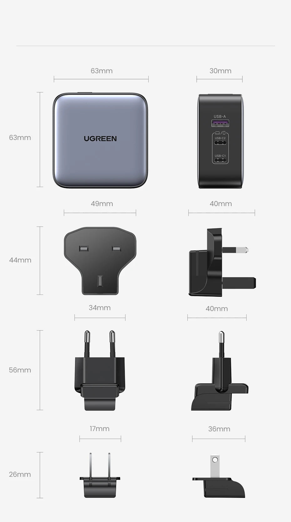 65W GaN Universal Travel Adapter with USB-C and USB-A Ports