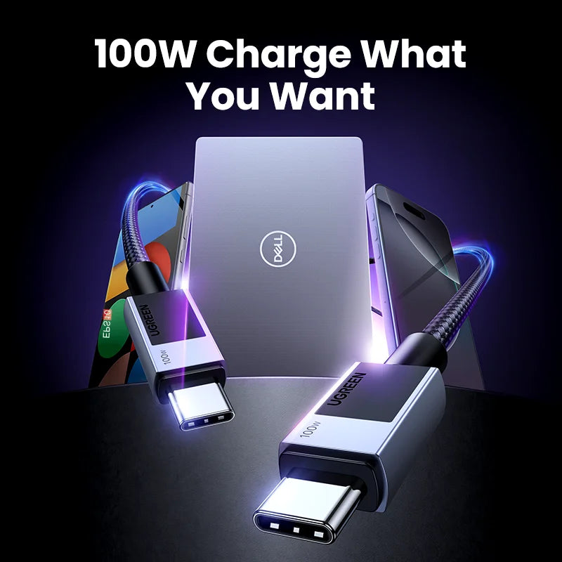 100W USB-C Fast Charging Cable for Laptops and Smartphones