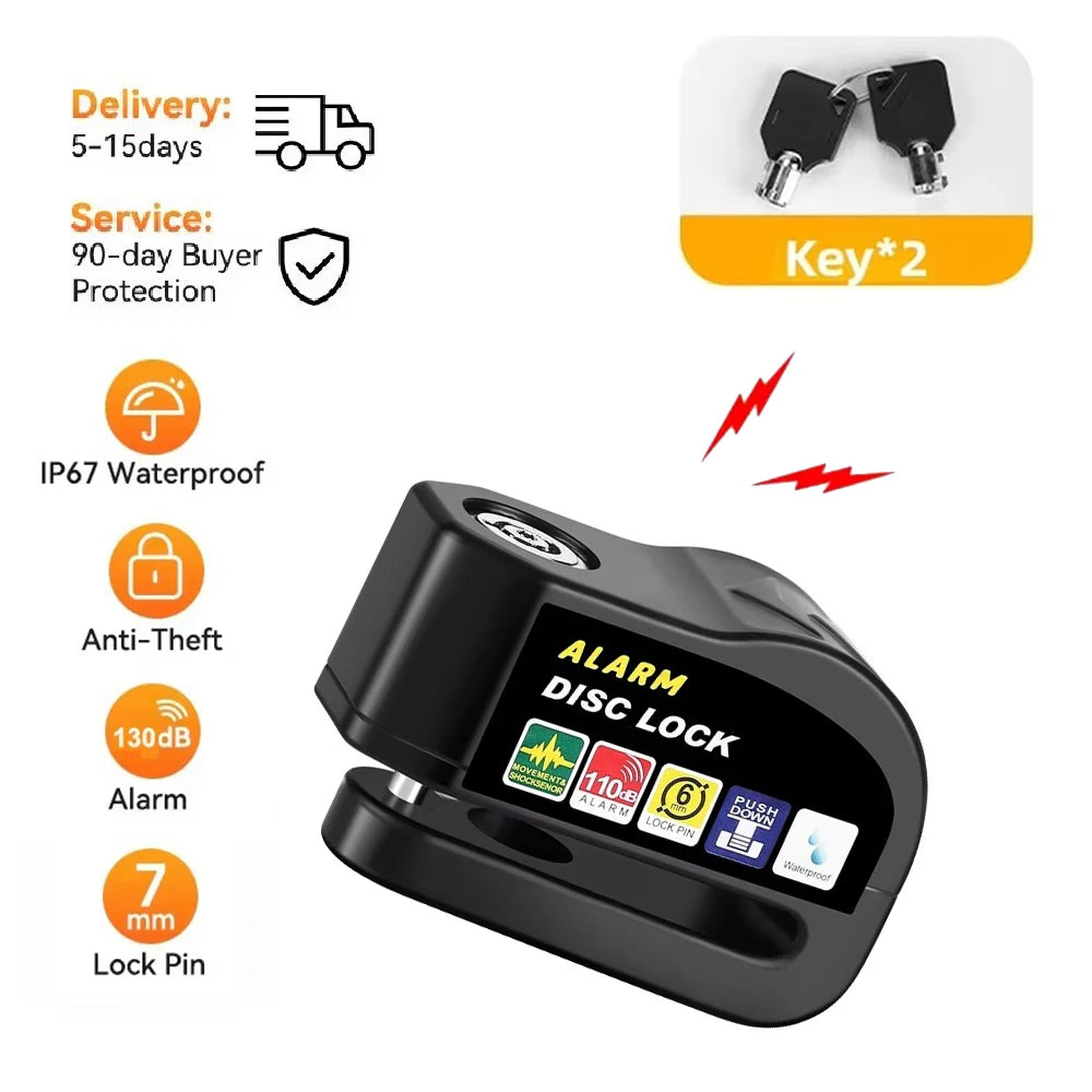 130dB Motorcycle Disc Brake Alarm Lock Waterproof Anti Theft Padlock