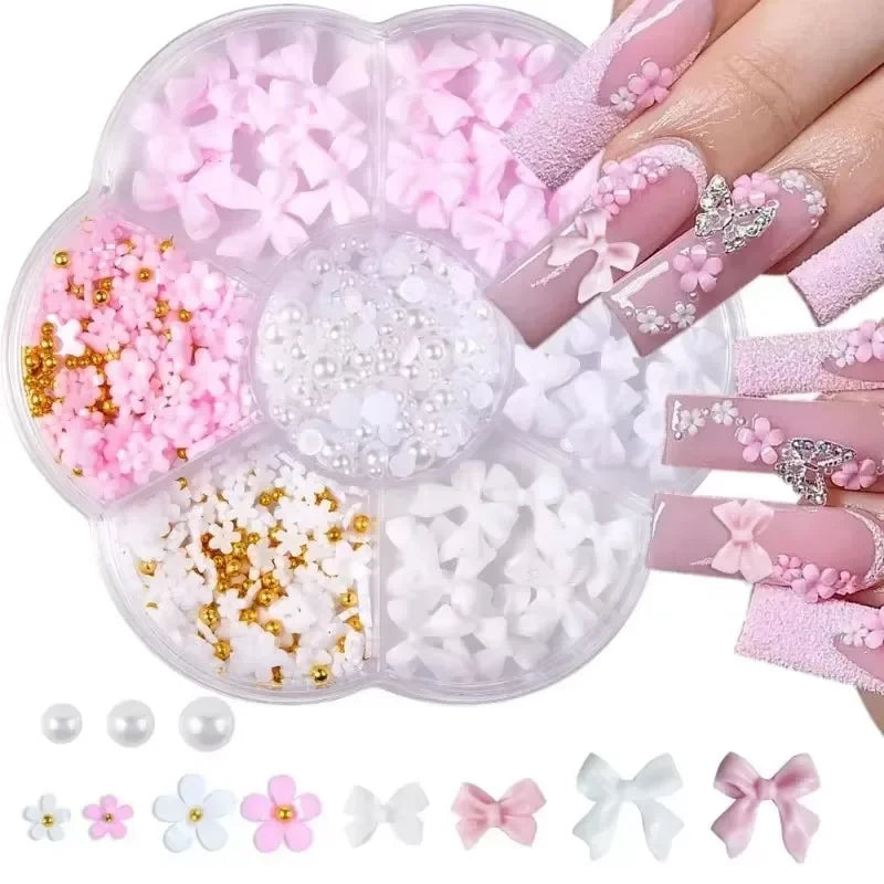 3D Mixed Bowknot and Flower Nail Art Decoration Set