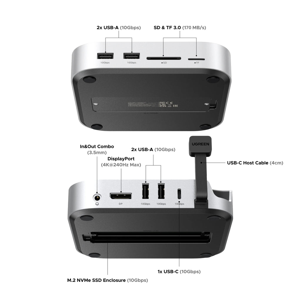 10-in-1 Docking Station for Mac Mini M4 with M.2 NVMe SSD Slot
