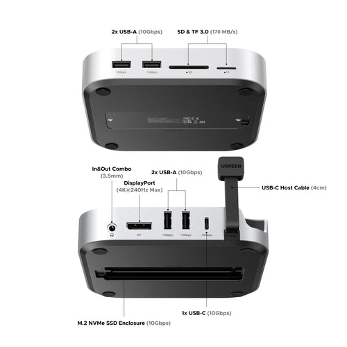 10-in-1 Docking Station for Mac Mini M4 with M.2 NVMe SSD Slot
