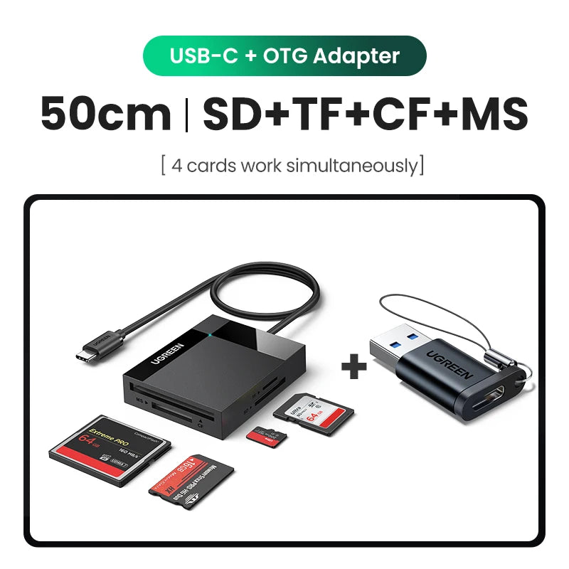 4-in-1 USB 3.0 Memory Card Reader for SD TF CF and MS Cards