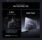 65W GaN Universal Travel Adapter with 2 USB-C and 1 USB-A Ports