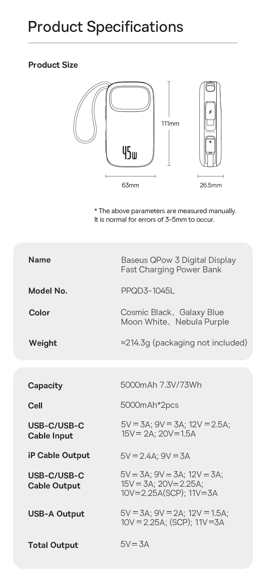45W Fast Charging Power Bank with Built-in Cables - 21