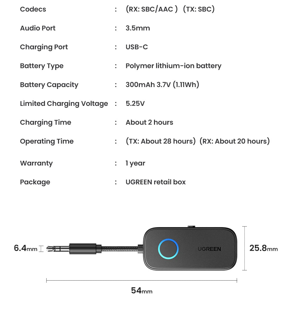 2-in-1 Bluetooth 5.2 Transmitter and Receiver for Audio Aux