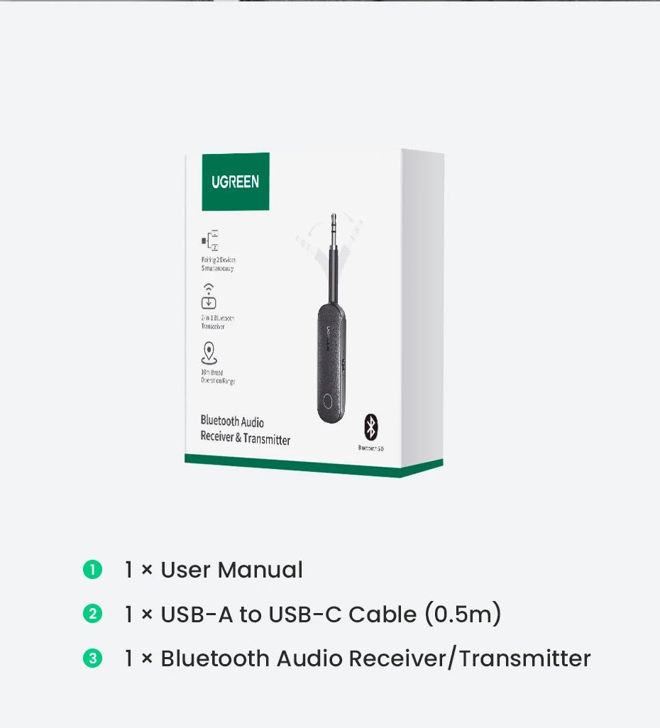 2-in-1 Bluetooth 5.0 Transmitter and Receiver for TV and Car Audio