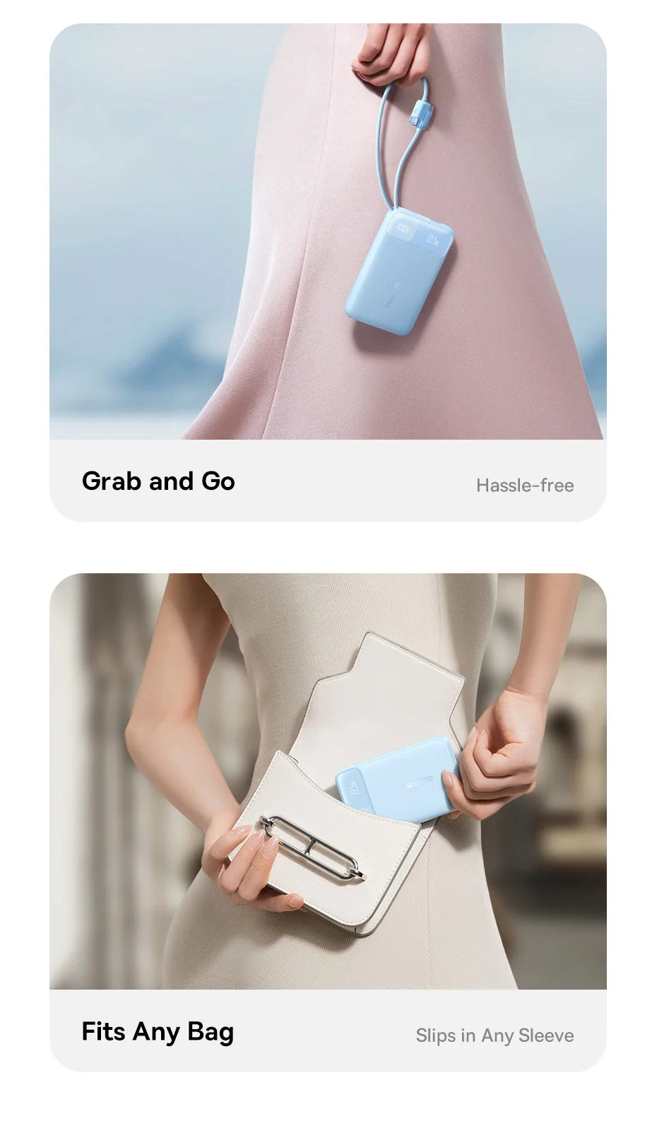 10000mAh Portable Power Bank with Dual Built-in USB-C Cables