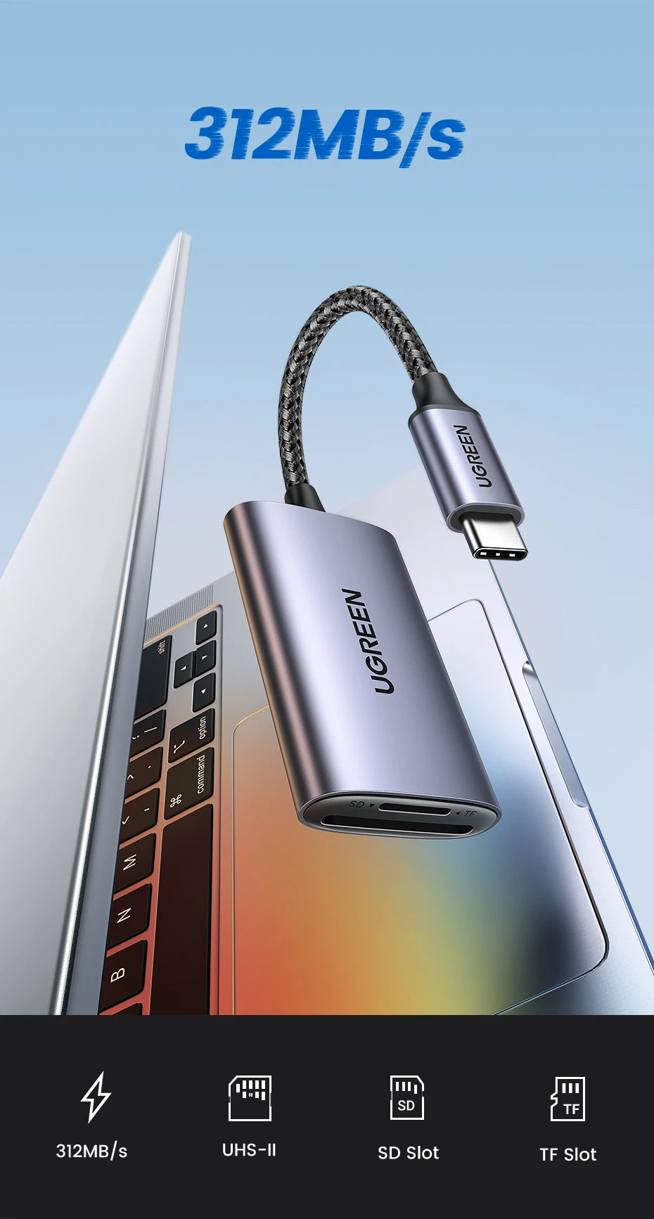 USB-C Dual SD and MicroSD Card Reader 312MB/s