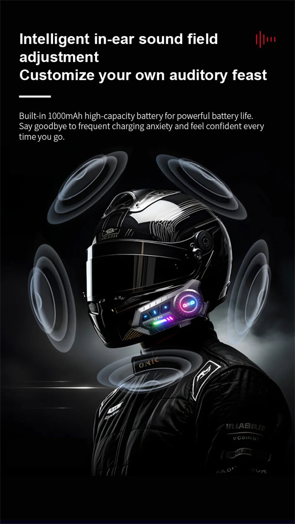Motorcycle Helmet Bluetooth Intercom Headset with FM Radio