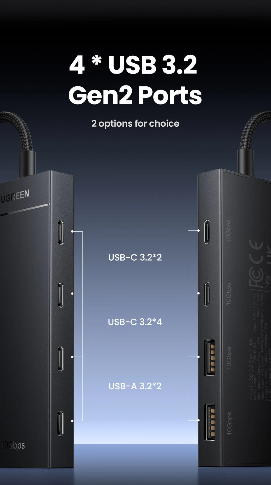 4-Port USB-C 3.2 Gen 2 Hub 10Gbps Multiport Adapter - 11